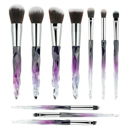 Premium Makeup Brush Set, 10pcs Complete Synthetic Kabuki Eye Shadow Concealer Make Up Brushes Beautiful Crystal Handle (Purple)